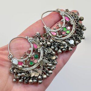 Hoop Earrings, Ear Weights, Afghan, Kuchi, Vintage, Middle Eastern, Pink